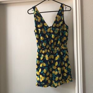 Blue Rain lemon print romper